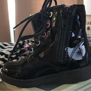 The Children's Place Shiny Black Boots with Colorful Eyelets